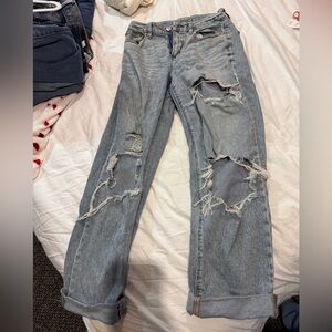 American Eagle Outfitters Light Blue Distressed Curve 90s Straight Jeans